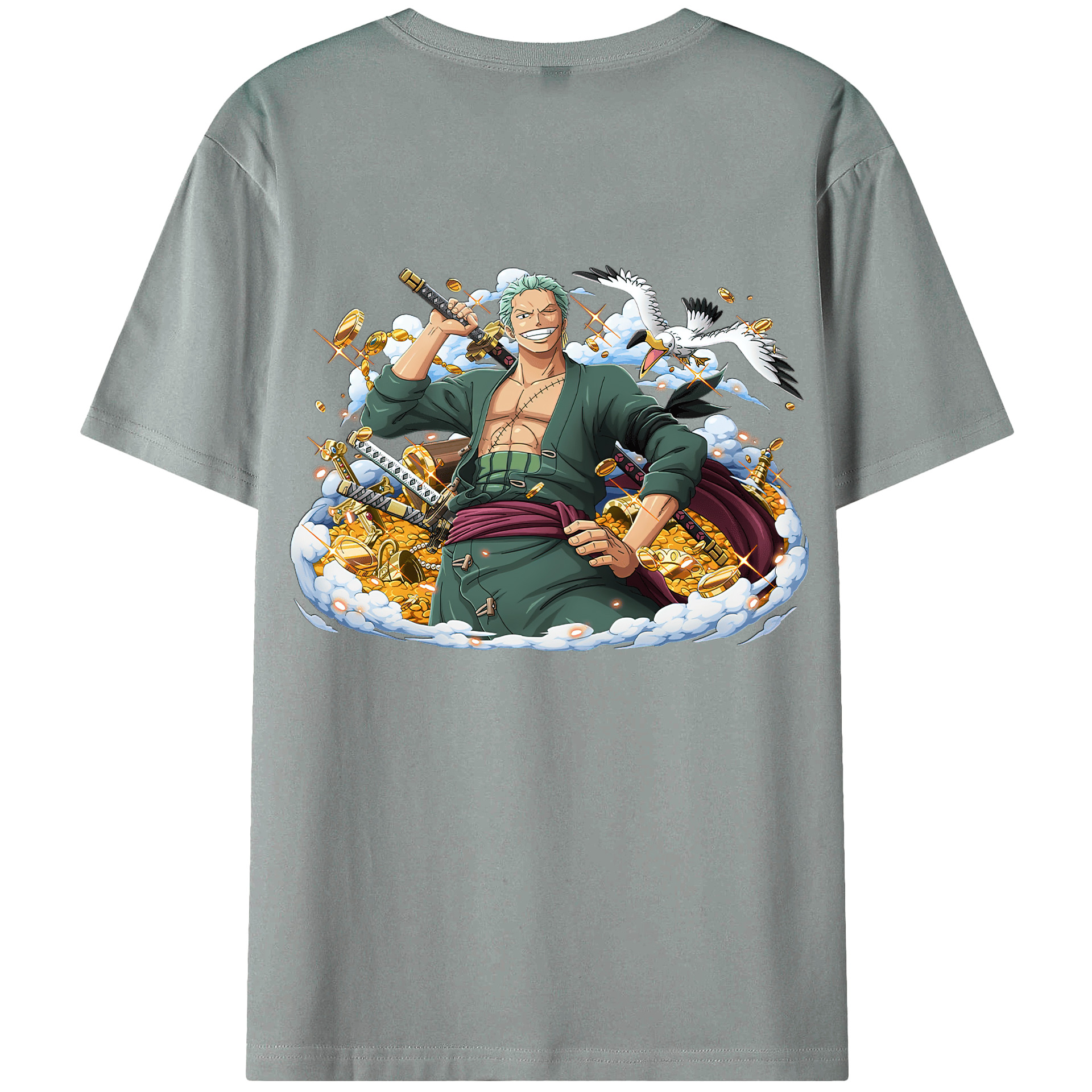 ワンピース ロロノア・ゾロ ONE PIECE Roronoa Zoro 綿100％ メンズ半袖Tシャツ（バックプリント） 通気性